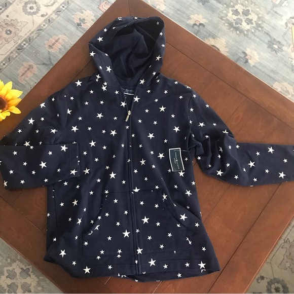 Karen Scott Navy Star‎ Medium Print Hoodie NWT - Picture 4 of 12